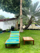 Green Wooden Daybed and teak coffee table
