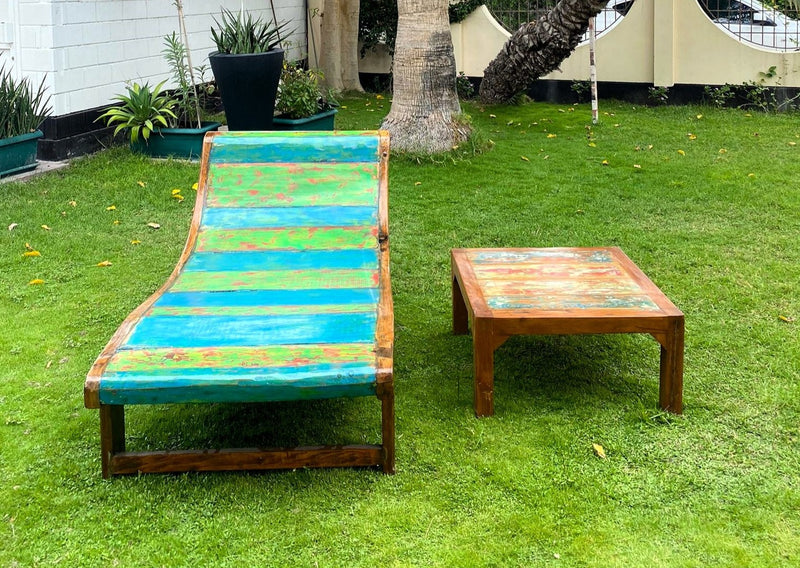 Green Wooden Daybed and teak coffee table