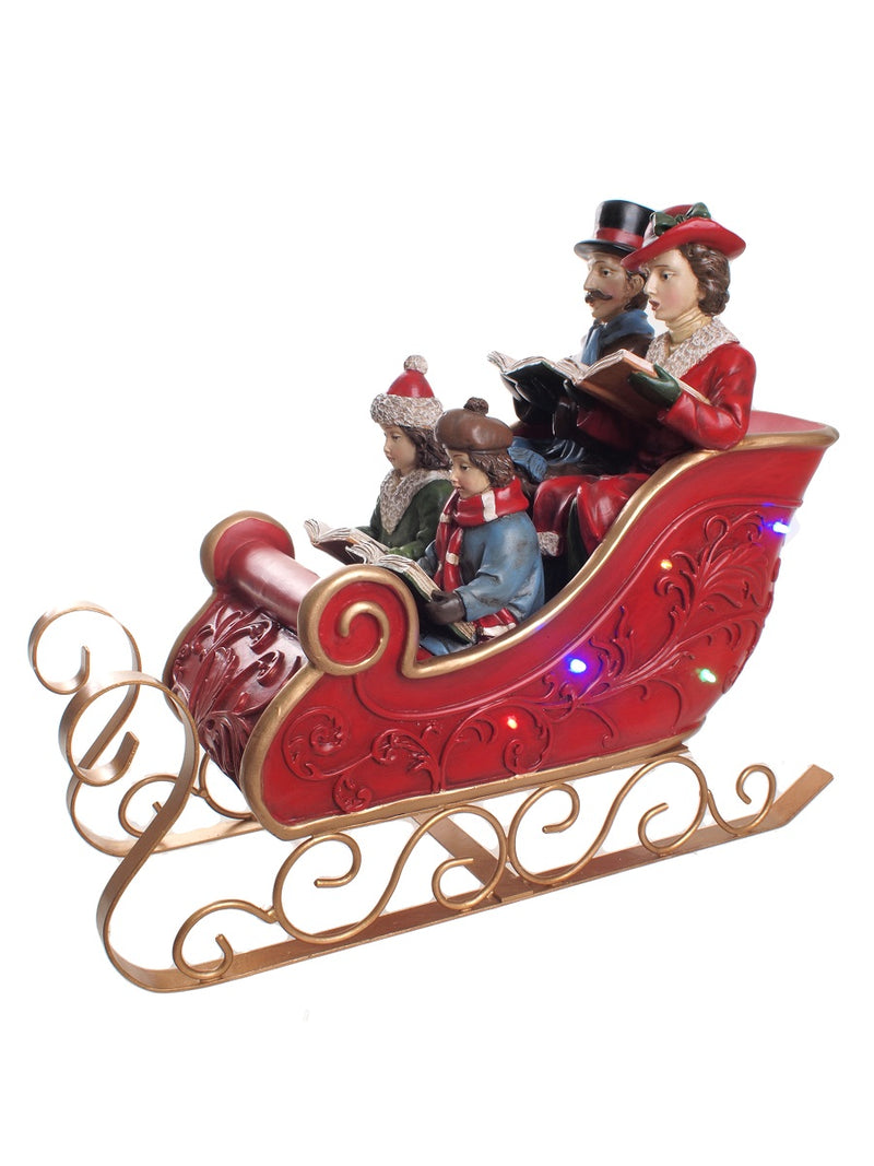 Red Resin Carolers in Sleigh with LED Lights