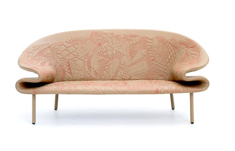 Doodle sofa embroidered leather